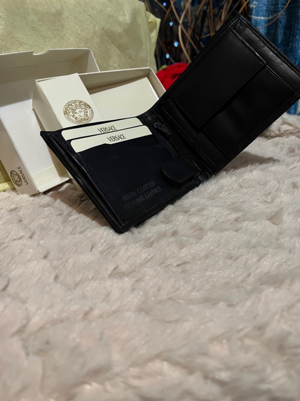 Versace Black Leather Money Clip Wallet